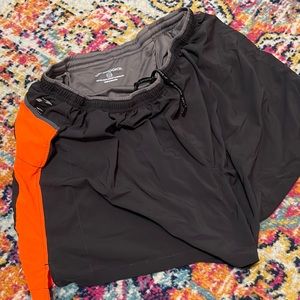 Brooks men’s athletic shorts, XL. Orange and gray